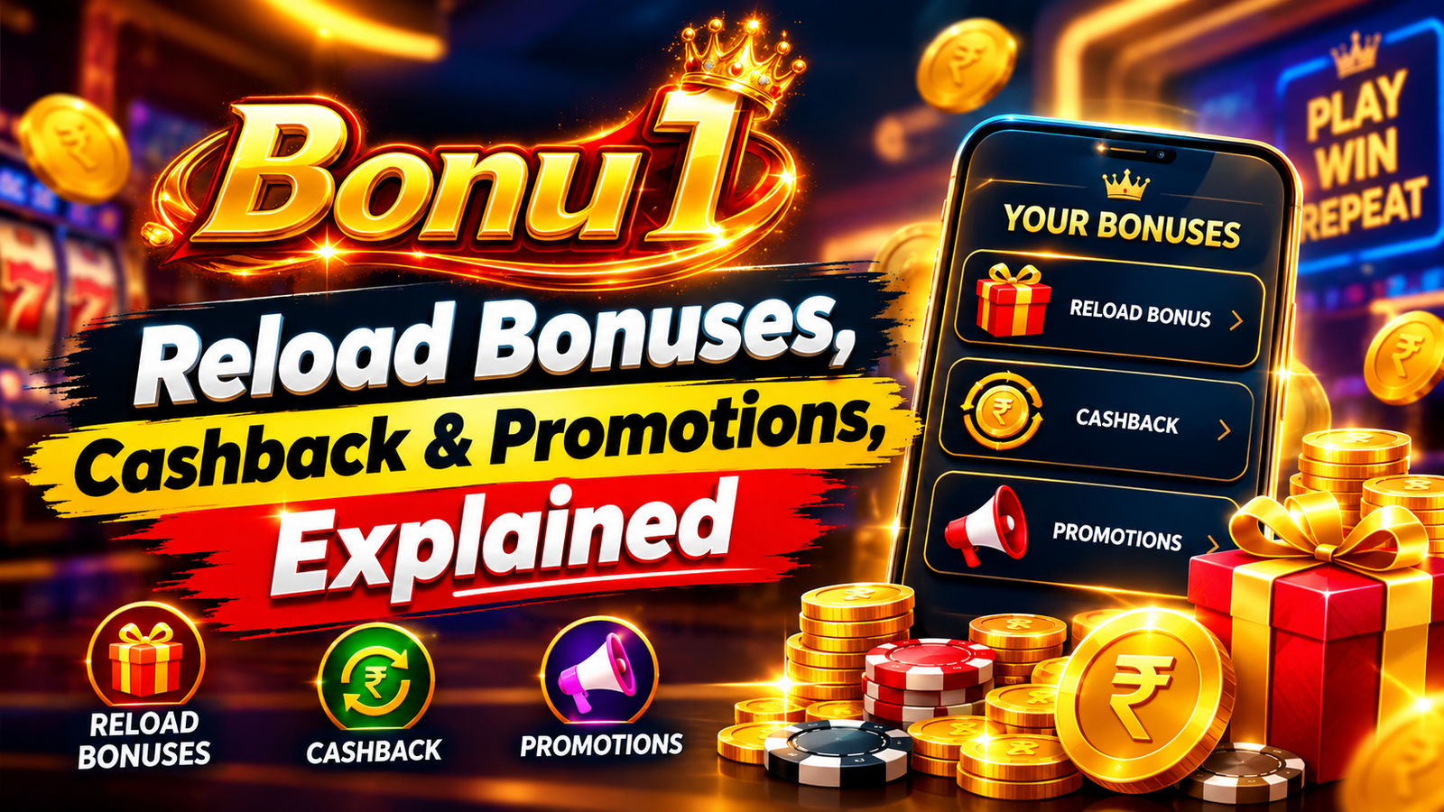 Reload bonus, cashback and rakeback promotion mechanics broken down with a worked example